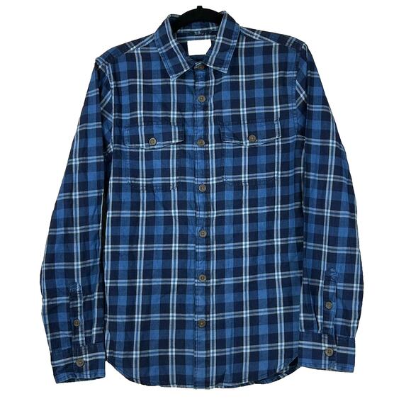Mutual Weave Dress Shirt Mens Small Blue Plaid Button Up Long Sleeve Pockets - Picture 1 of 12
